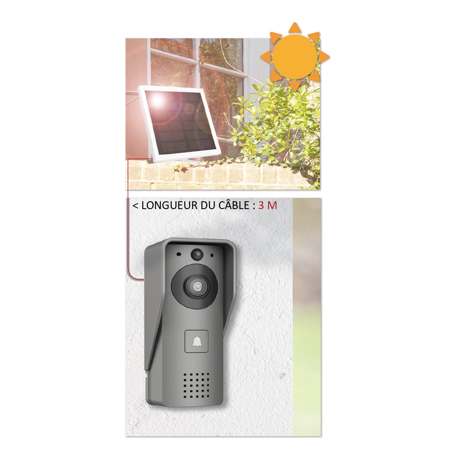 KYF Portier Vidéo Solaire connecté WiFi avec Carillon intérieur 60 mélodies Contrôle Vocal