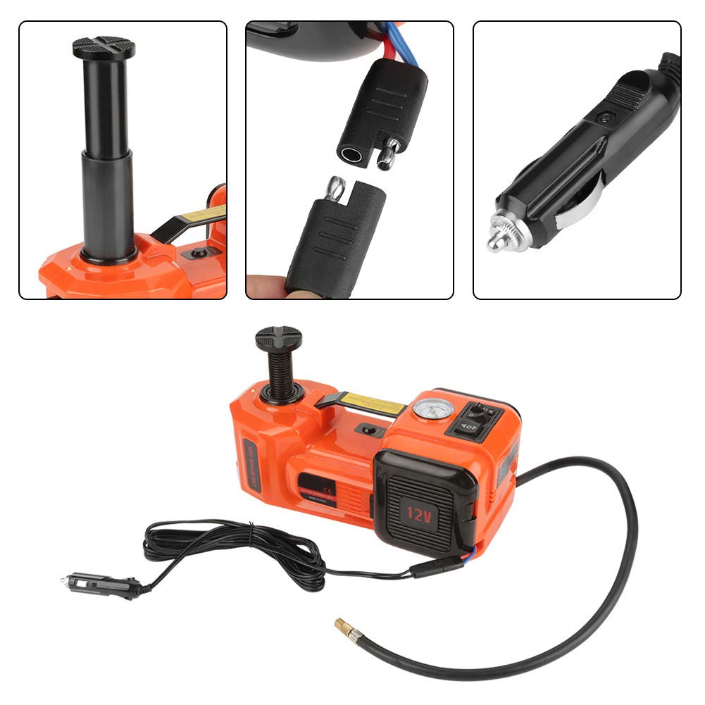 Oumefar 12 V 5 t elektryczny hydrauliczny podnośnik samochodowy trzy funkcje podnośnik samochodowy z pompką i latarką przenośny zestaw narzędzi do naprawy samochodu