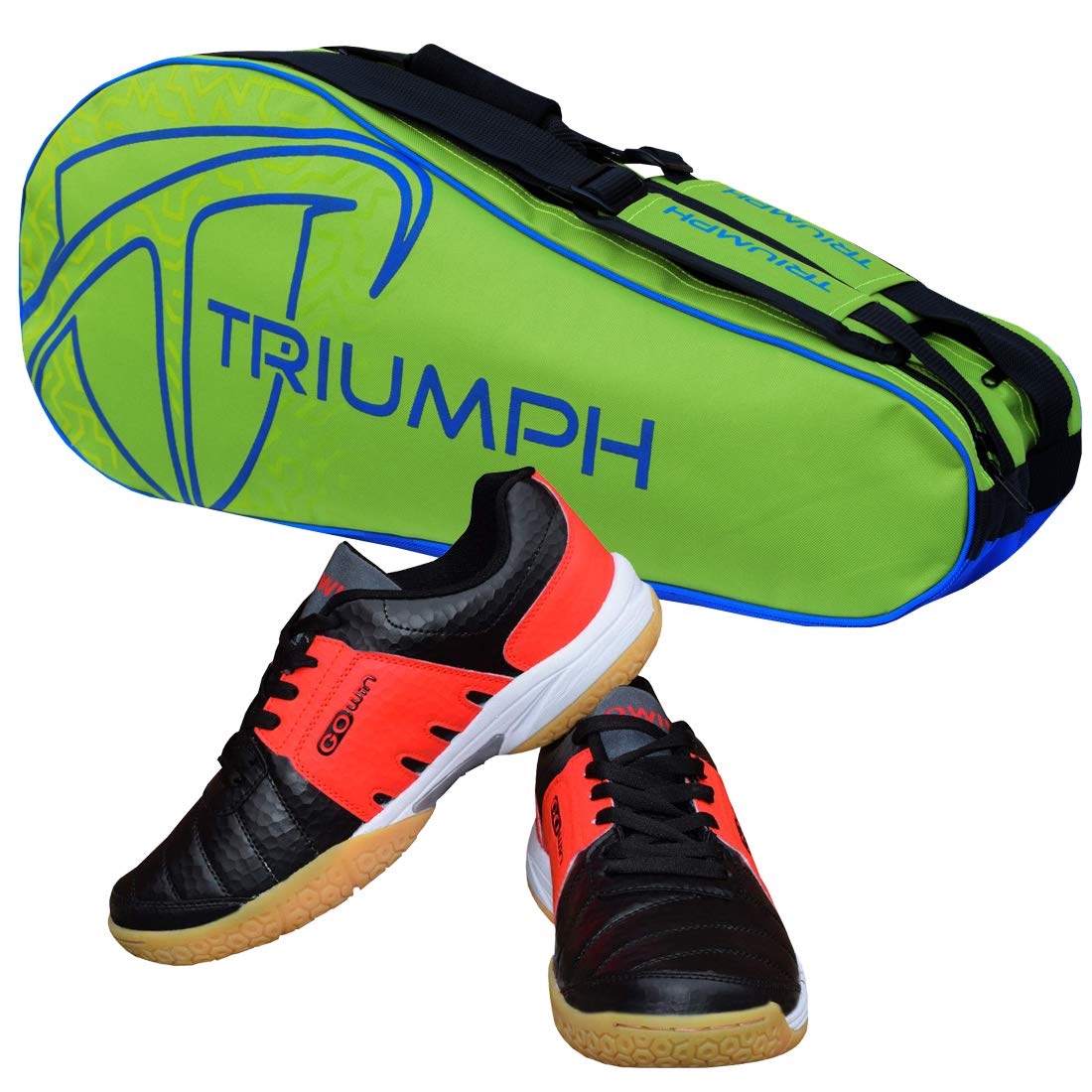 Gowin Badminton Shoe Power Black/Red Size-11 with Triumph Badminton Bag 303 Lime/Royal-image-48