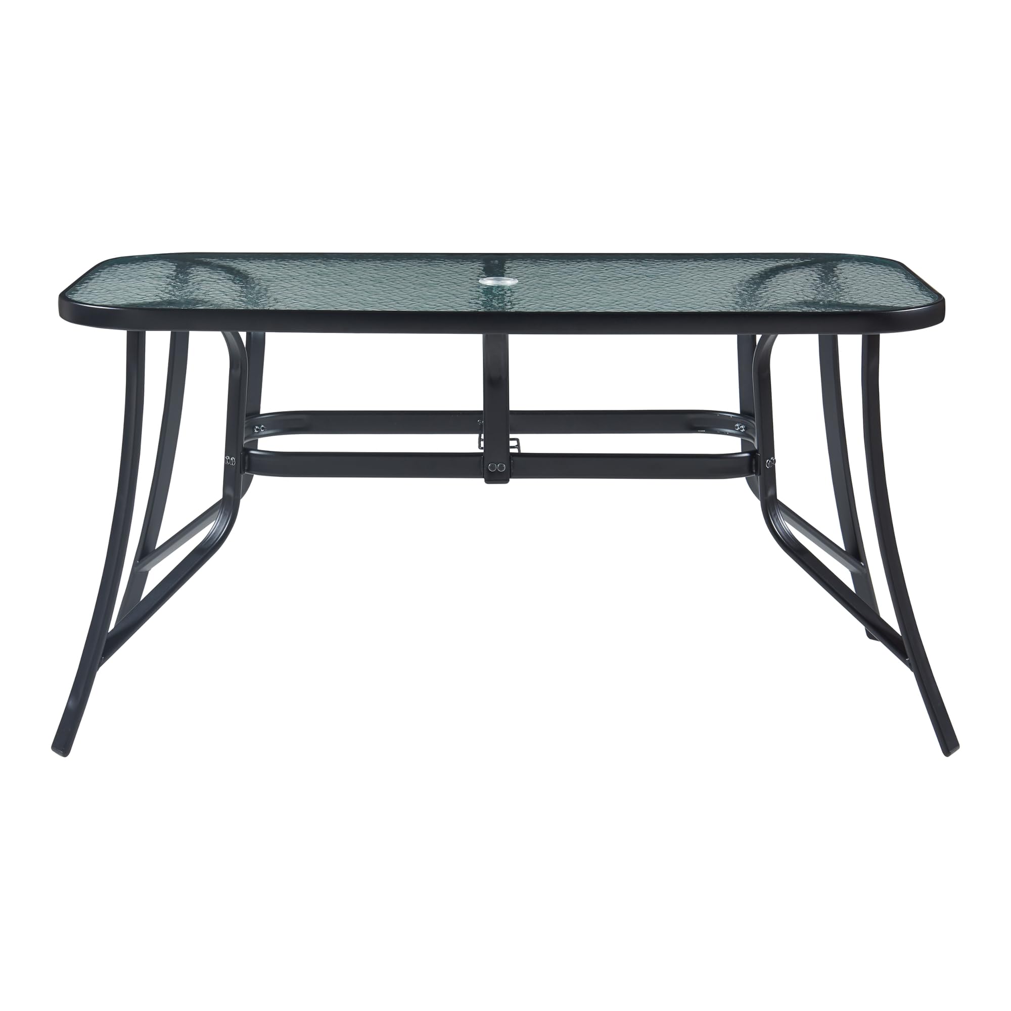 casa.pro Conjunto de Muebles de Jardin Exterior 7 Piezas Muebles de Terraza con 1 Mesa de Comedor 6 Sillas con Reposabrazos Acero Cristal Templado Textileno 70 x 140 x 70 cm - Negro