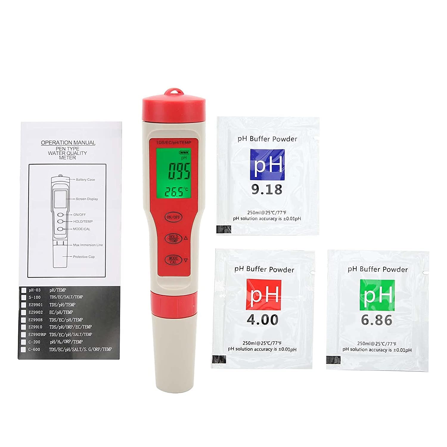4 in 1 Water Quality Test Pen, Portable PH/EC/TDS/Temperature Analyzer with LCD Display, Water Quality Testing Monitor Instrument