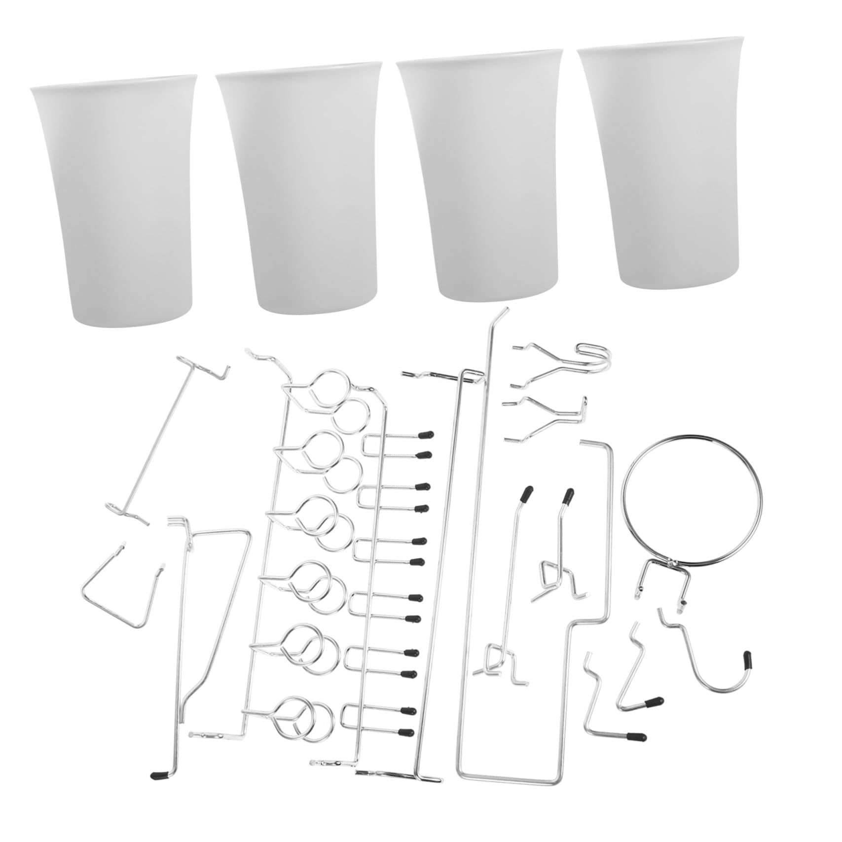 Cabilock Set di Ganci per Pannelli Forati in Acciaio Inox, 170 Pezzi | Argento, Forme Arrotondate Assortite, per Garage e Negozi, Accessori per Organizer da Parete Forata