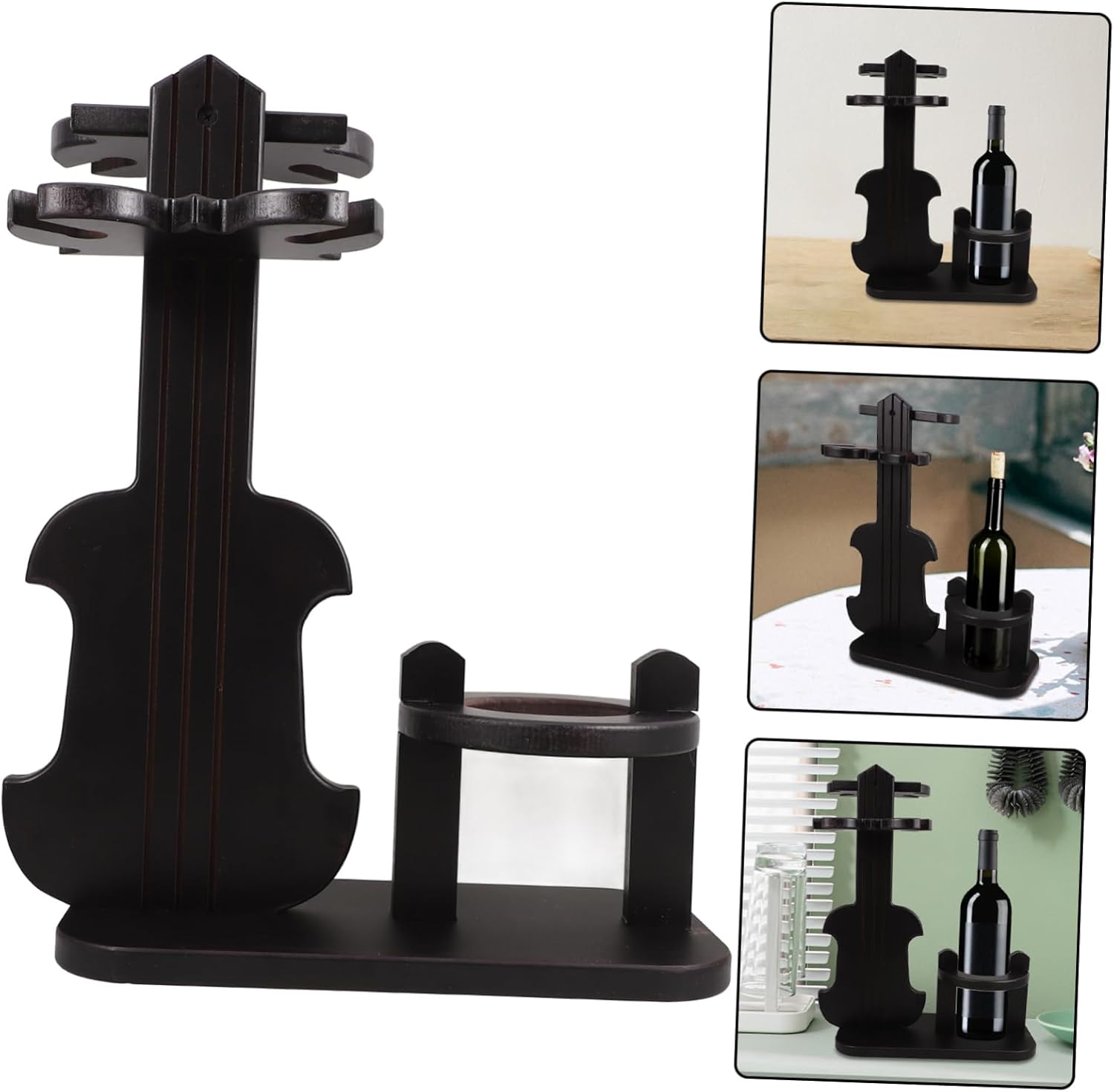 Garneck Wooden Wine Rack Violin Holder Wall Floor Mounted Storage for Home Bar Rustic Bottle Stand for Display