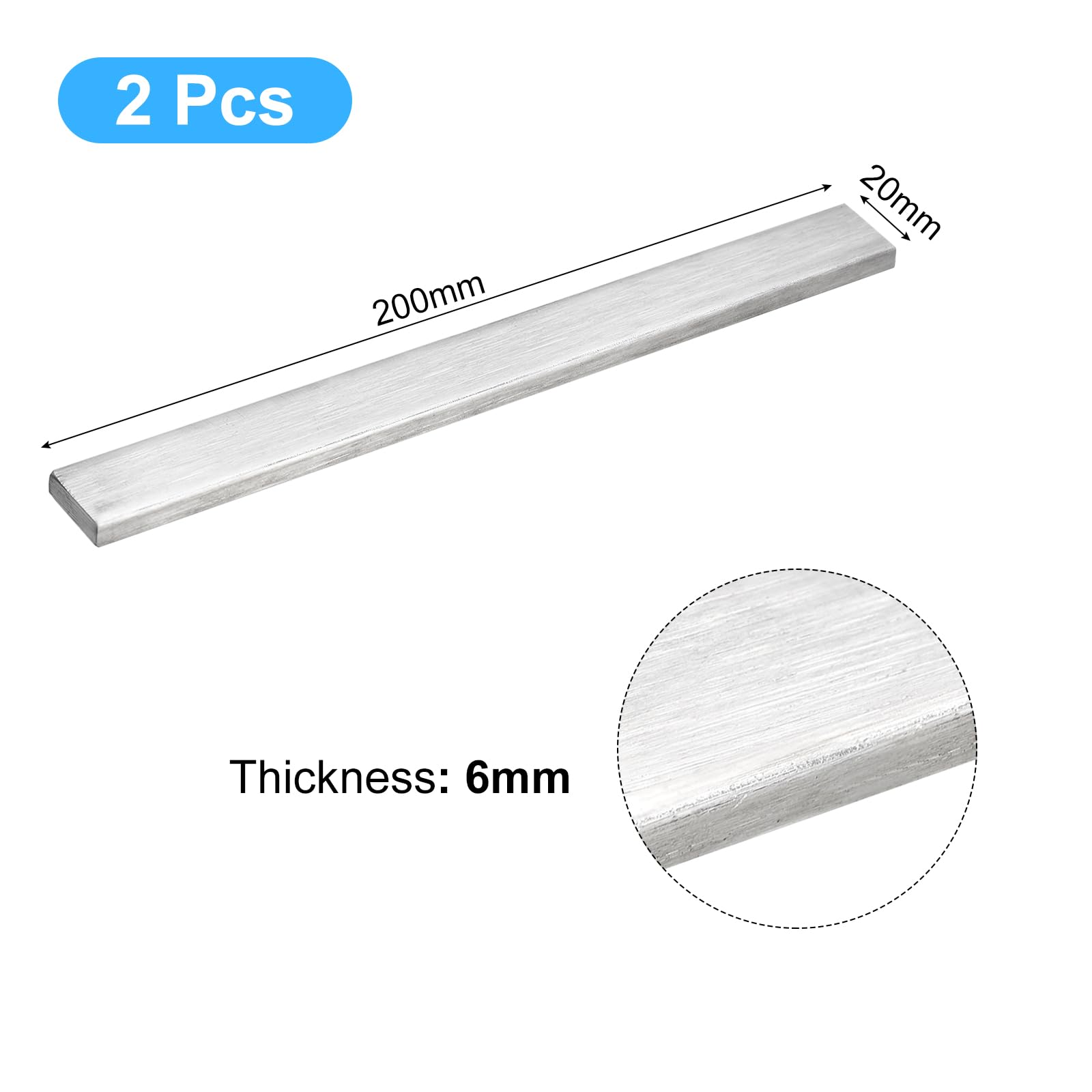 Barres Acier Inoxydable 304 - Lot De 2 | 6x20x200mm | Finition Brossée | Bricolage, Cuisine