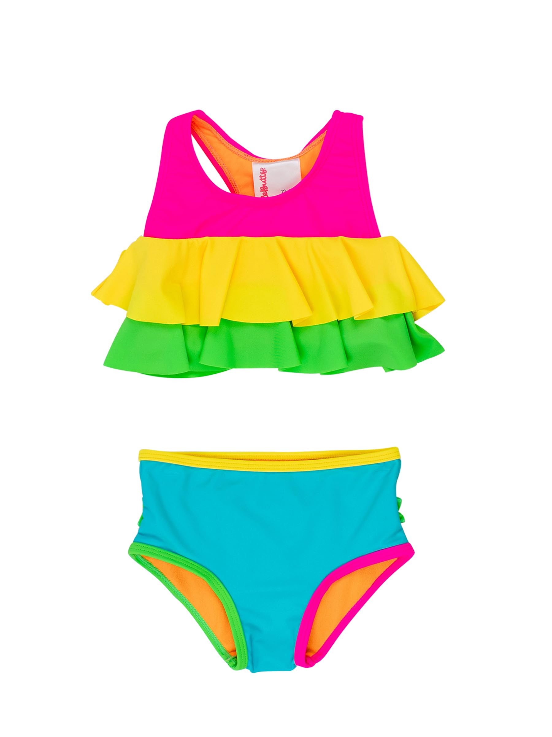 RuffleButts Girls UPF50+ Sun Protection Flounce Bikini Two Piece Swimsuit