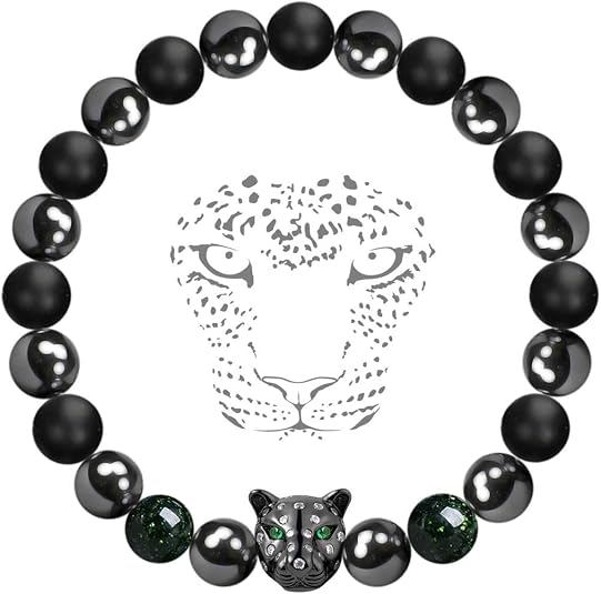 Karseer Antique Silver Panther Magnetic Hemae and Matte Onyx Natural Stones Beaded Stretch Bracelet Anti Anxiety Healing Energy Meditation Prayer Beads Bracelet for Stress and Depression Relief: Buy Online at Best Price in UAE