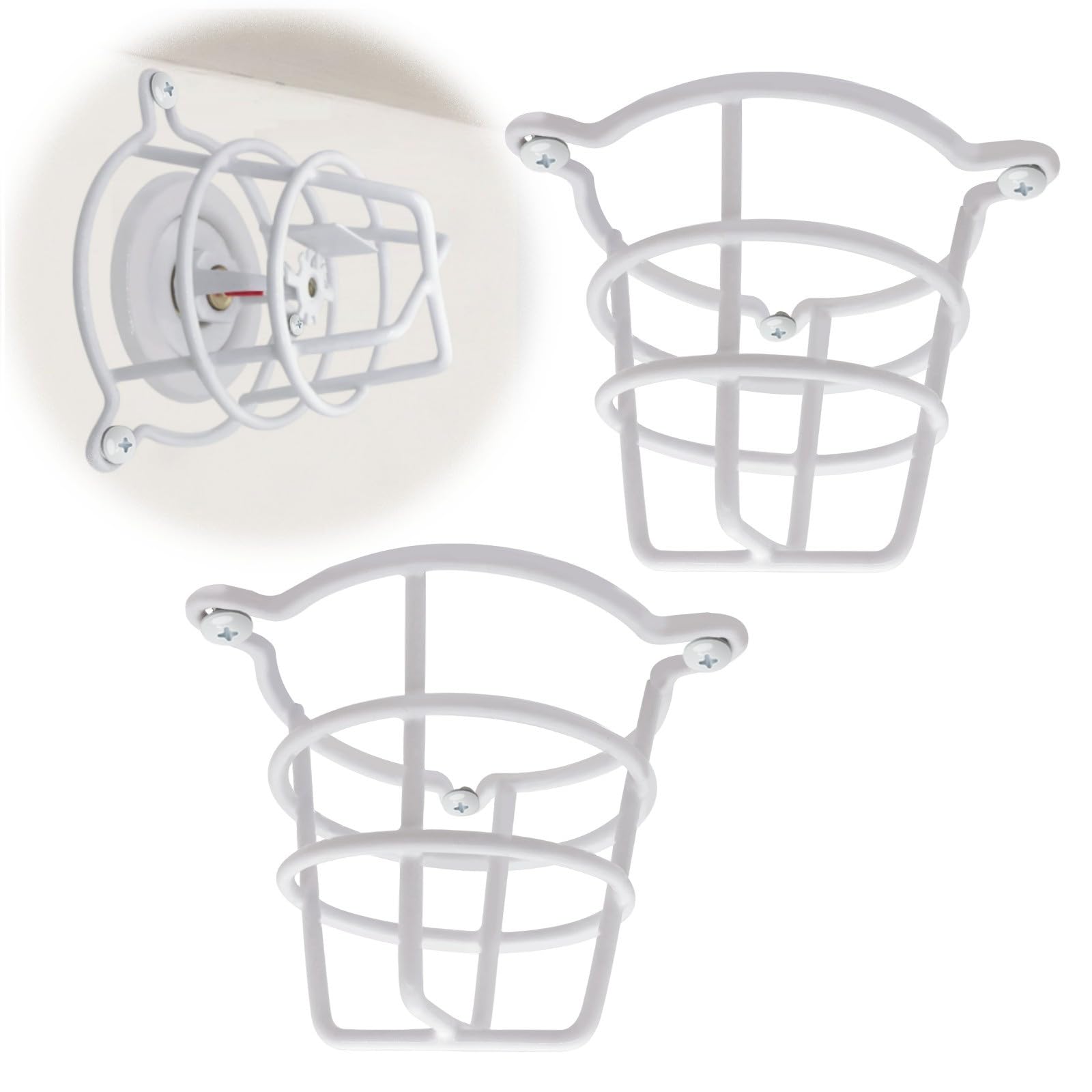 Happy Tree (2 Pack) White Fire Sprinkler Head Guard Cover Cage Protector for Both 1/2" & 3/4" Fire Head for Protecting Side Wall & Pendent Head Fire Sprinkler Covers for Ceiling