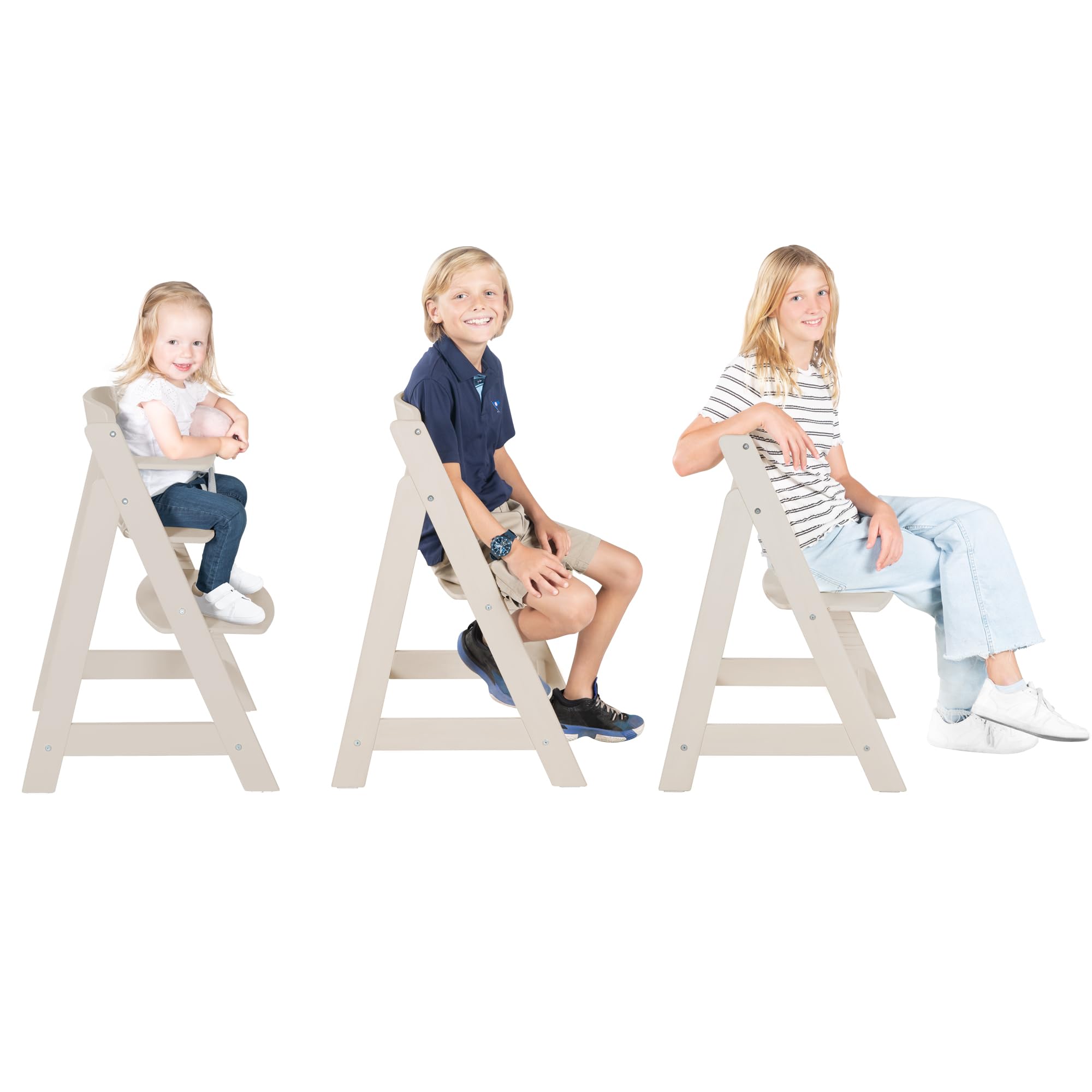 roba Seggiolone Pappa per Bambini e Neonati Sit Up Flex - Evolutivo - dalla Nascita fino alla Fanciullezza - Robusto ed Ergonomico - Legno Laccato - Beige/Cashmere