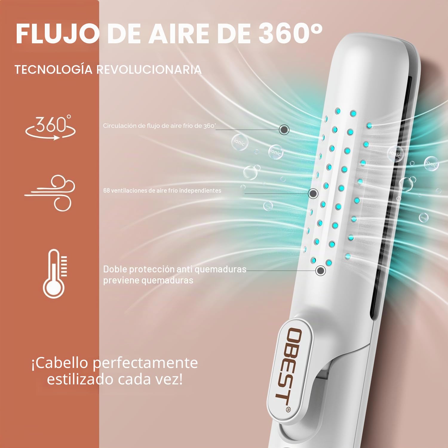 Plancha de Pelo y Rizador 2 en 1, Airflow Curler 360° y Infrarrojo, Calentamiento Rápido 30s, 5 Niveles de Temperatura, Estilizador de Doble Voltaje y Protección Contra Sobrecalentamiento