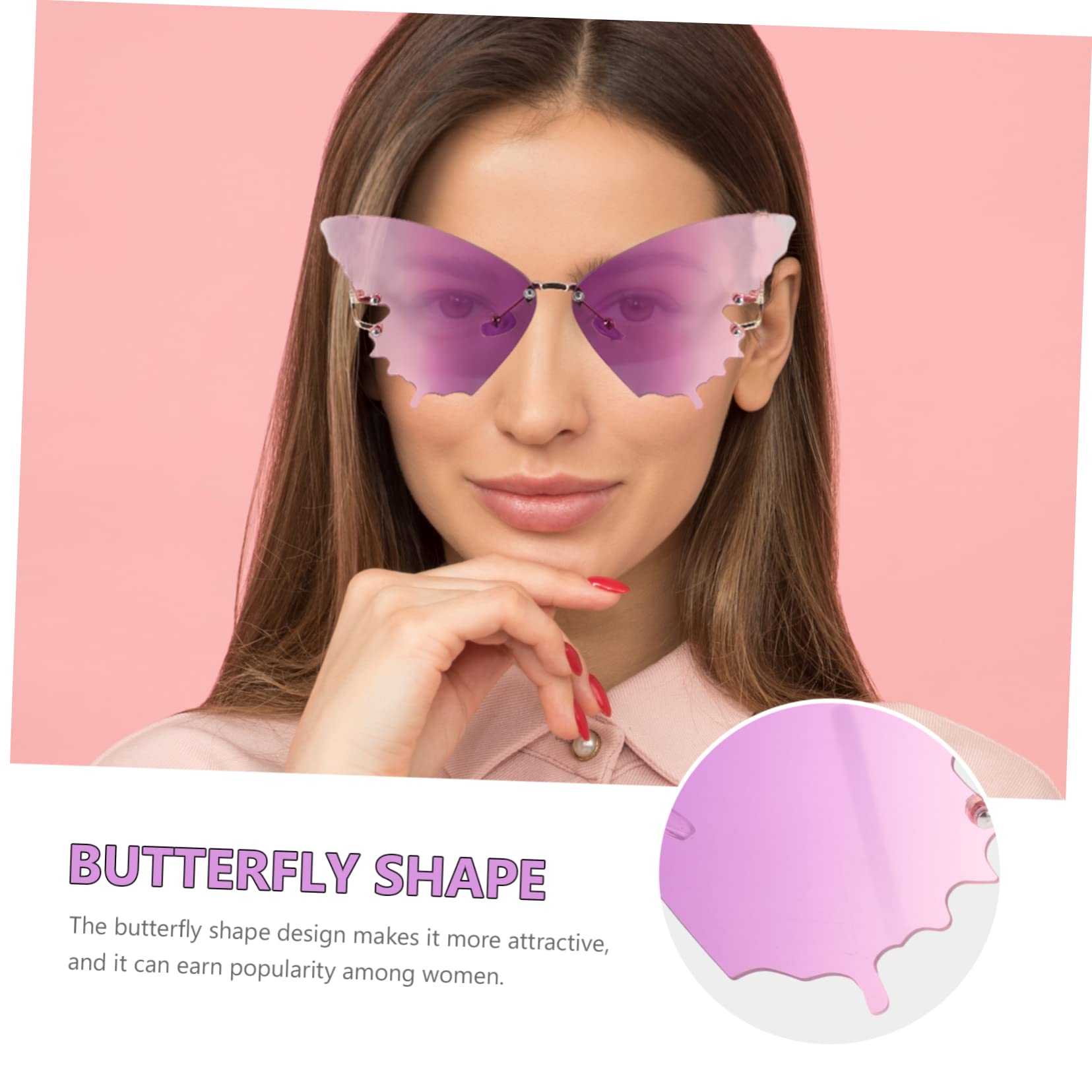 VALICLUD Occhiali Da Sole Occhiali Da Vista Con Strass Arredamento Femminile Occhiali Senza Montatura Occhiali a Forma Di Farfalla Occhiali Da Discoteca Occhiali Tropicale Pc