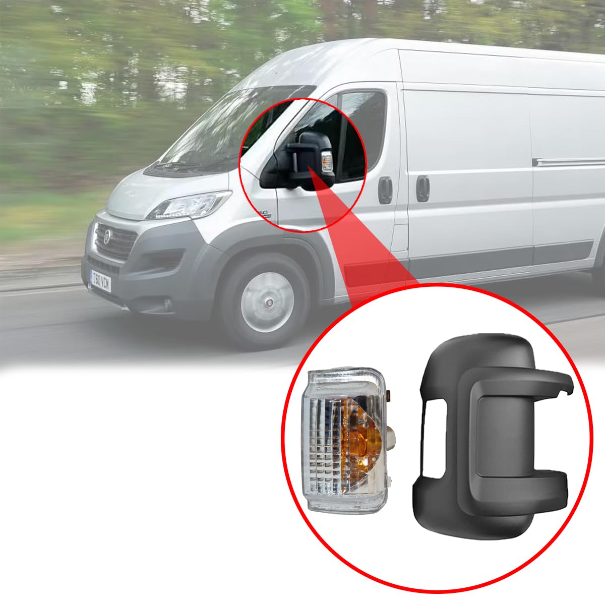 Copertura specchietto + indicatore di direzione destro specchietto retrovisore esterno tappo lato passeggero + indicatore di direzione compatibile con Peugeot Boxer Fiat Ducato Citroën