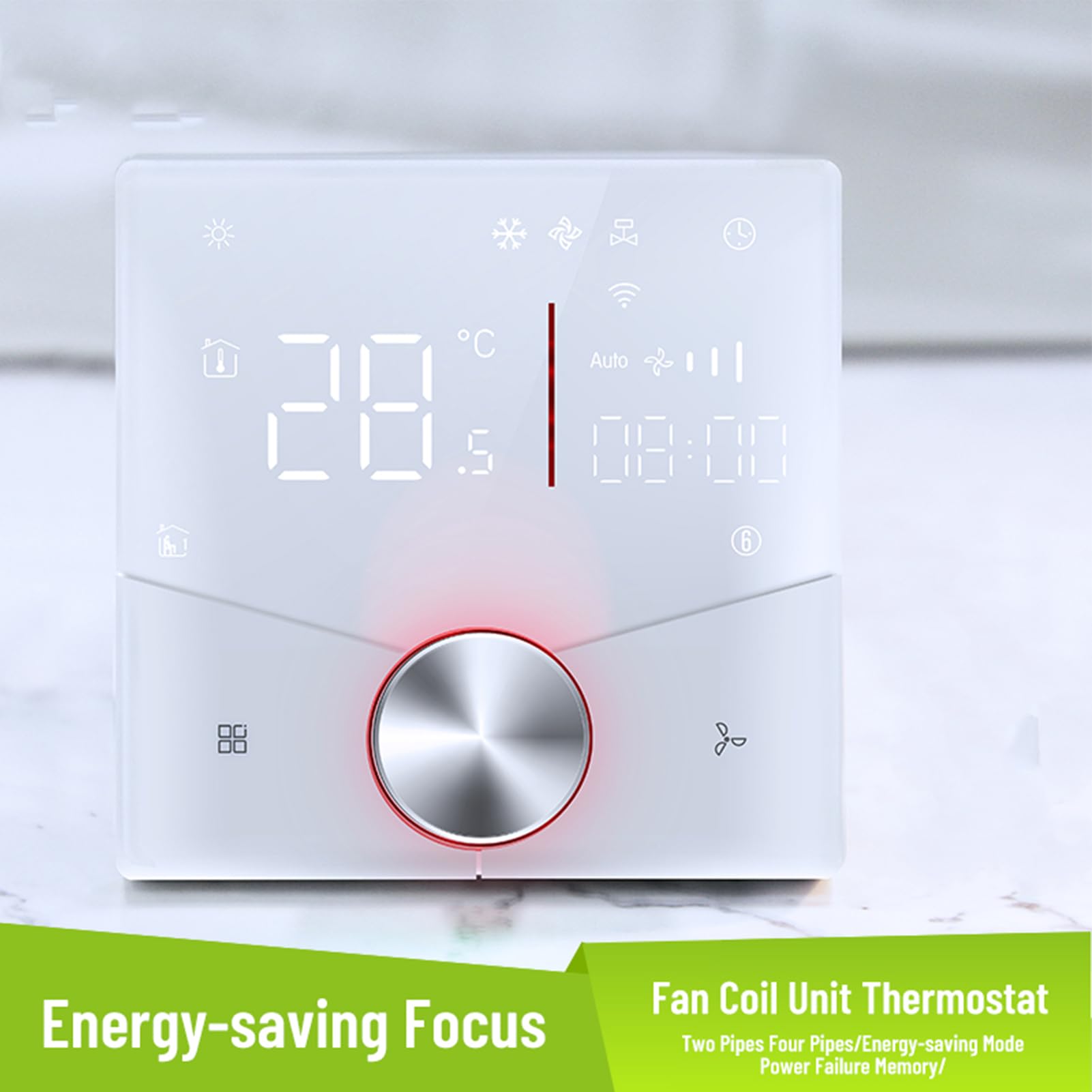 Aramox Termostato Wi-Fi ABS Regolatore Intelligente del Condizionatore d'aria da 41 a 95F Manopola LED Tasti a Sfioramento Regolatore di Temperatura CA a 2 Tubi per Riscaldamento di Raffreddamento