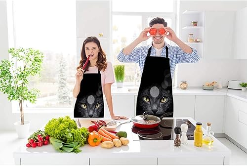 Vista 40 de Delantal de cocina con cabeza de gato negro, delantal con babero para chef restaurante, limpieza del hogar, Multi-003