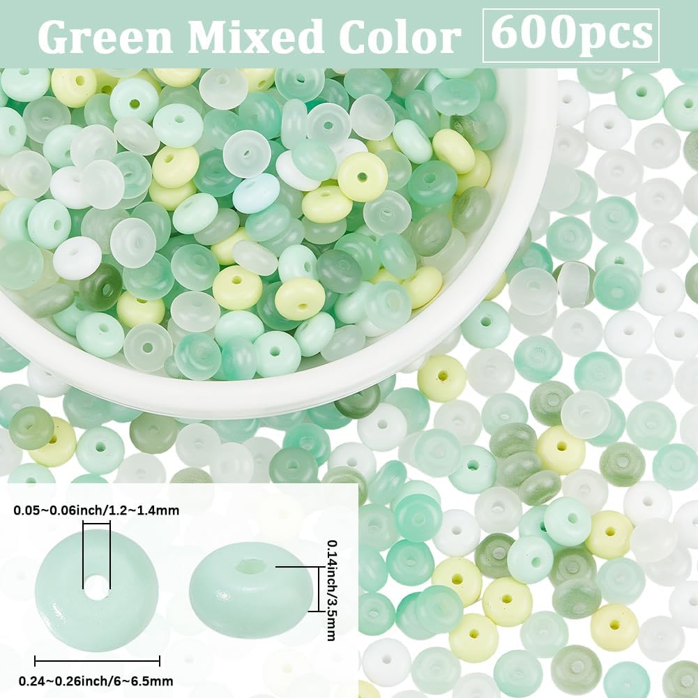 1 Box 600PCS Glass Rondelle Beads with Hole Green Abacus Imitation Jade Flat Round Disk Gemstone Disc Stone Loose Spacer Bead Bulk for Jewelry Making Bracelets Necklace DIY Crafts Supply - Image 2