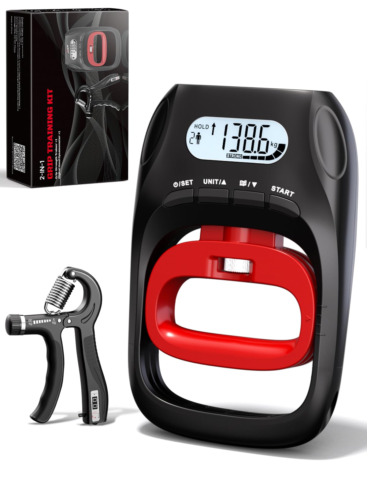 Grip Strength Tester Trainer - Electronic Hand Dynamometer of 400lbs/180kg & Adjustable Resistance 11-132lbs/5-60kg Hand Gripper Forearm Strengthener Device with Smart Counter for Sports & Rehab