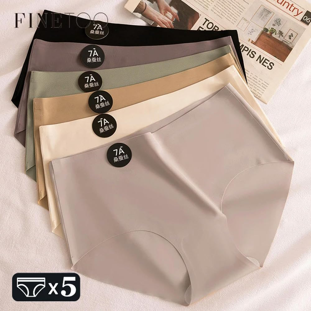 DYRBF - Juego de 5 piezas de ropa interior de seda de morera sin costuras, ultra delgadas, sexy, transpirables, lisas, invisibles, lencería