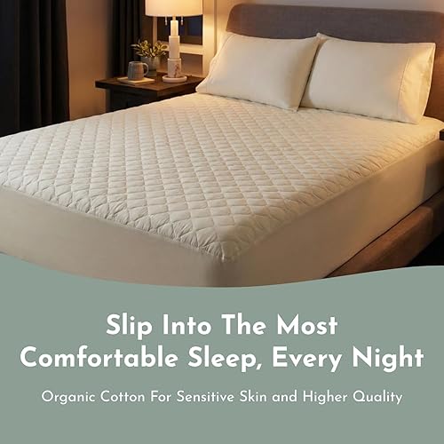 Miniatura 8 de Protector de colchón orgánico 100% algodón Protector de colchón transpirable y refrescante tamaño King Premium 300GSM acolchado y sin ruido,