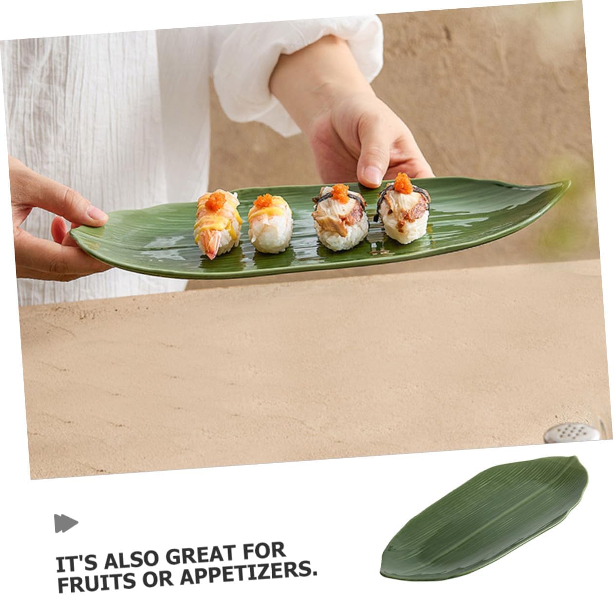 VANZACK Ceramic Sushi Plate Leaf Shape Lightweight Food Serving Dish for Restaurant Party Family Gathering Japanese Style Snack Dessert Appetizer Tray