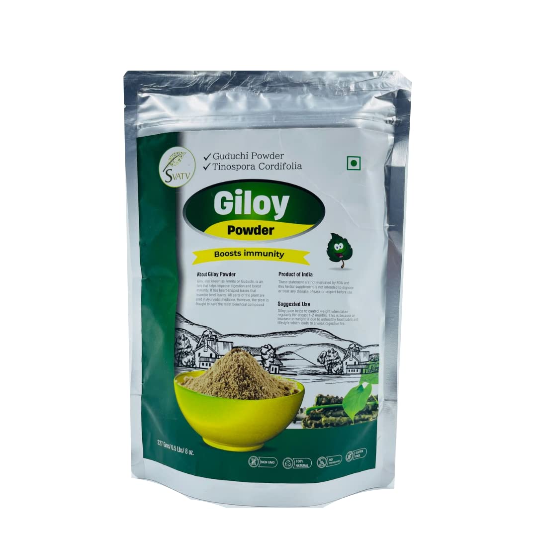 SVATV Giloy Powder | Guduchi | Tinospora cordifolia Stem Powder | Herbsl Supplement for Immune Support Digestion| Detoxification - 227g, 8oz, 0.5 Lbs