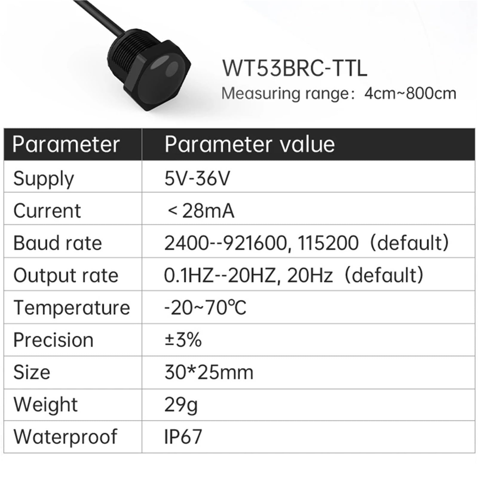 Capteur de télémétrie Laser UART VL53-400 (4-400 cm), Module de Distance Laser VL53L0 (3-200 cm), Sortie de données TTL/IIC 100 Hz, 3,3-5 V(WT53BRC(40-8000mm))