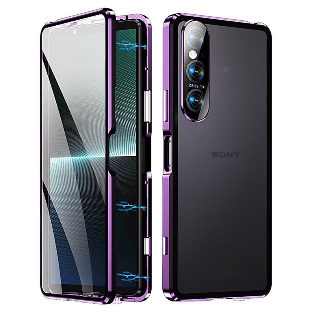 Case for Sony Xperia 10 V,Full Body Shockproof Anti-Peep Magnetic Adsorption Metal Bumper Lens Protector Tempered Glass Cover Phone Case for Sony
