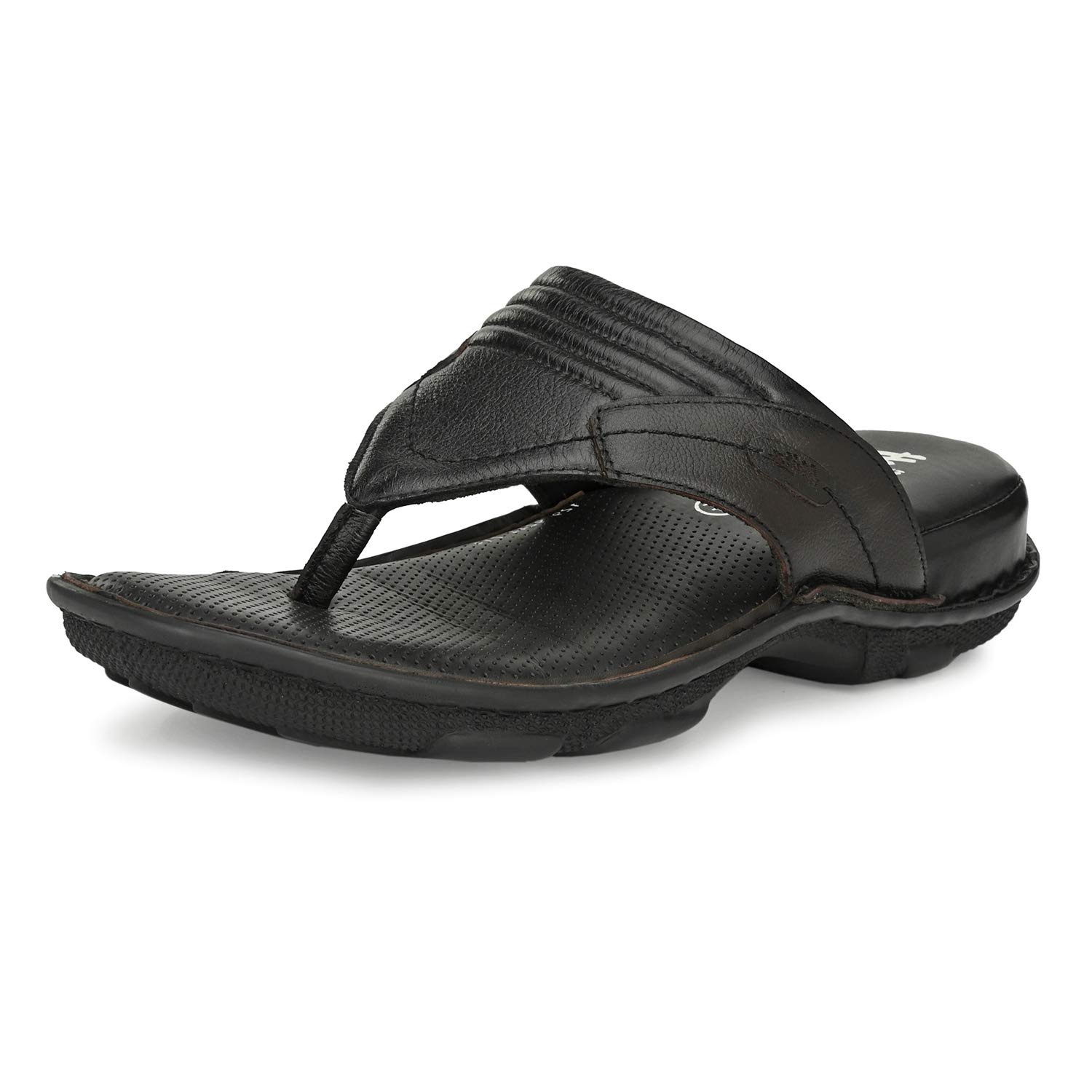 Hitz Men's Black Leather Slip-On Slippers