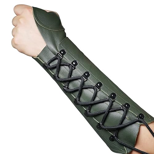 ArcheryMax Handmade Leather Arm Guard Bow Hand Shooting Glove - Green - Left Hand