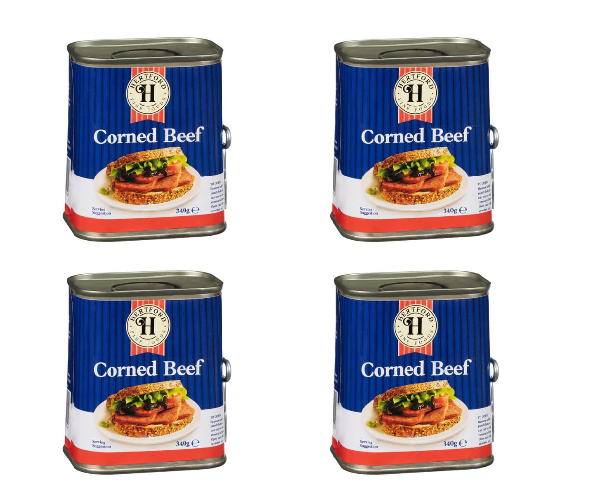 Herttford Corned Beef 340g - Herttford Corned Beef Is Packed Full Of Flavour - Long Term Storage Potential - Pack of 4
