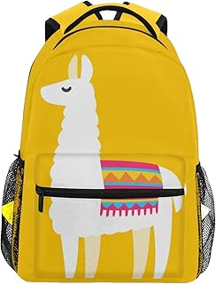 senya School Backpack Yellow Background Llama Bookbag for Boys Girls Travel Bag