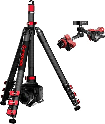 IFOOTAGE Trípodes de video profesional de 59 pulgadas con brazo mágico de 11 pulgadas, trípode de viaje de fibra de carbono, brazo mágico de