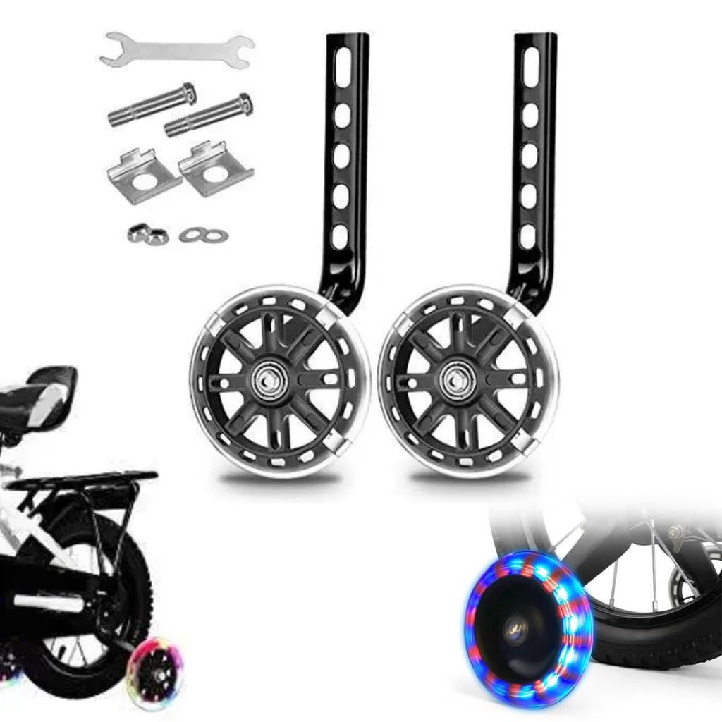 Bike Training Wheel Mute Flashing Wheel with Bicycles Stabilizer Mounted Kits for 12 14 16 18 20 inch Single Speed Bike