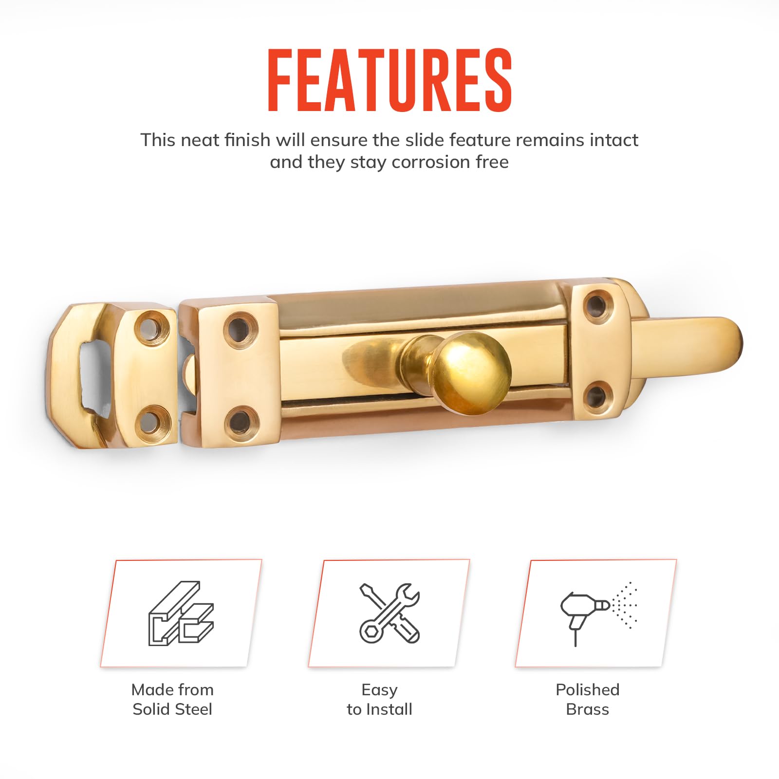 ZAVIA Brass Door Bolt Lock (Pack of 2), 4" / 100mm - Image 3