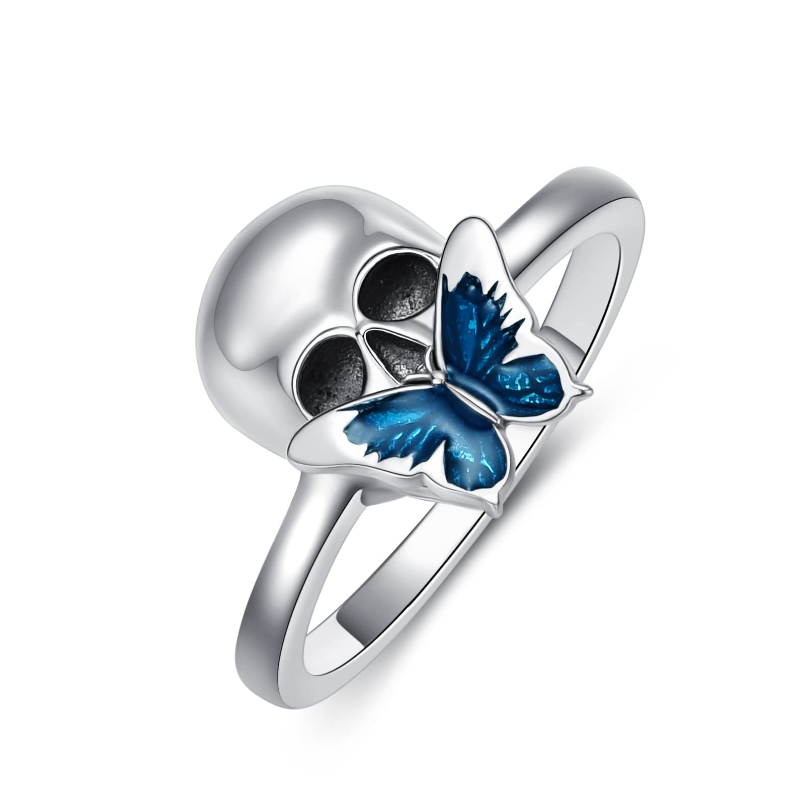 SLIACETE Skull Butterfly Ring 925 Sterling Silver Skull Jewelry for Women Wife Mom Skull Lovers Size 4 to 12