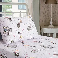 Jogo de Cama Solteiro Infantil Menina Adolescente Paris Rosa Gato – Anti Alergico Lençol c/Elástico – Malha 70% Algodão 30% Poliéster Premium