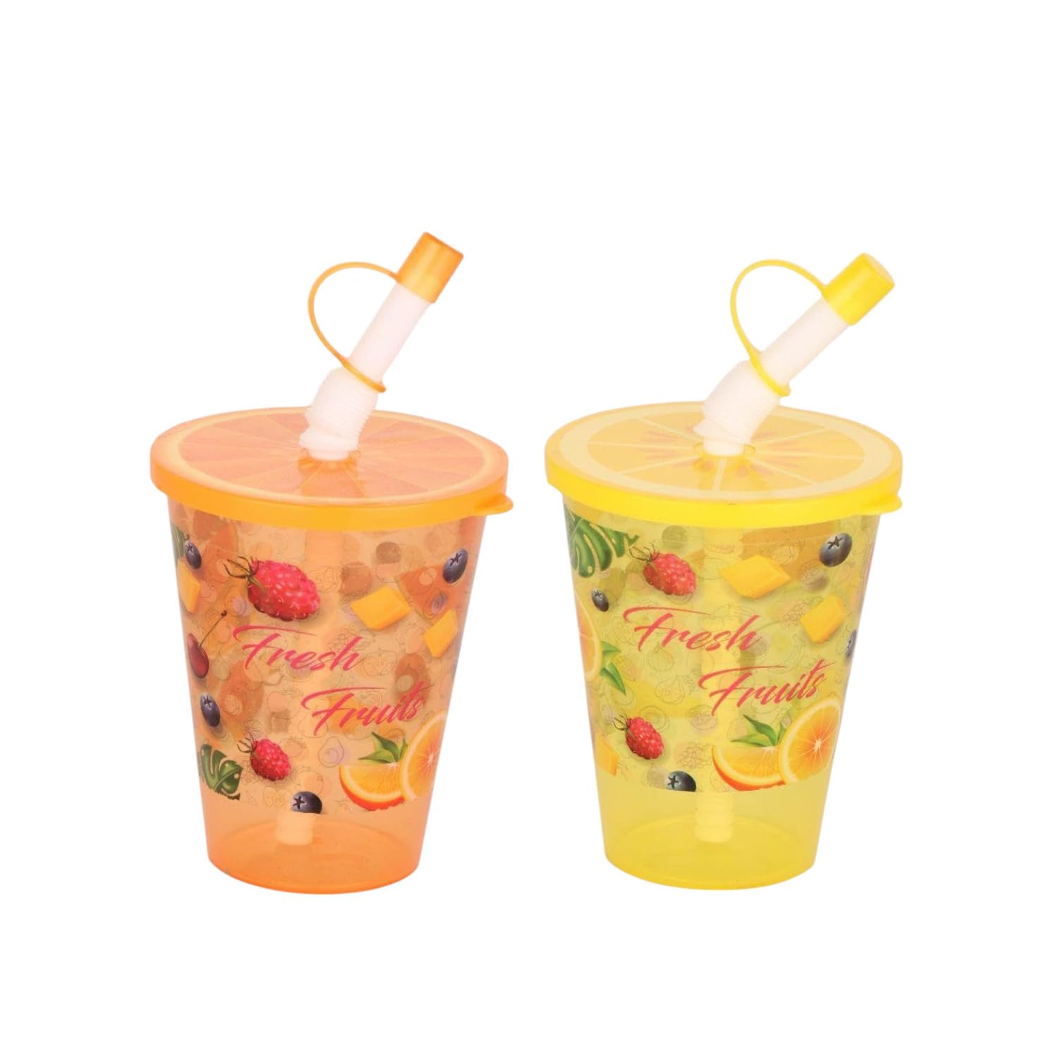 PUTHAK Fruit Print Sipper Cup with Straws Plastic Boy's & Girl's (250 ml) Plastic Tumbler, Pack of 2-picture-29