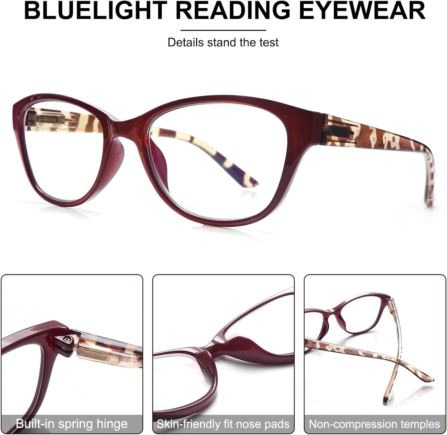 COJWIS 5 Pack Reading Glasses for Women Blue Light Blocking Computer Readers with Spring Hinge Anti Eye Strain Eyewear - Image 3