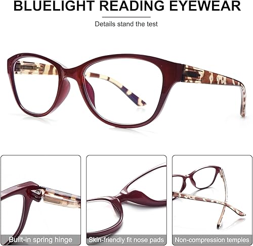 Miniatura 9 de COJWIS Paquete de 5 lentes de lectura para mujer, bloqueo de luz azul, lectores de computadora con bisagra de resorte antifatiga ocular