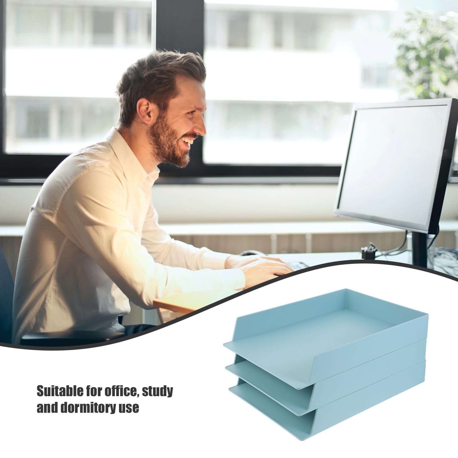 HOMSFOU Organizador Escritorio Apilable 3 Piezas Bandeja Almacenamiento Documentos Oficina Gran Capacidad para Dormitorio y Estudio