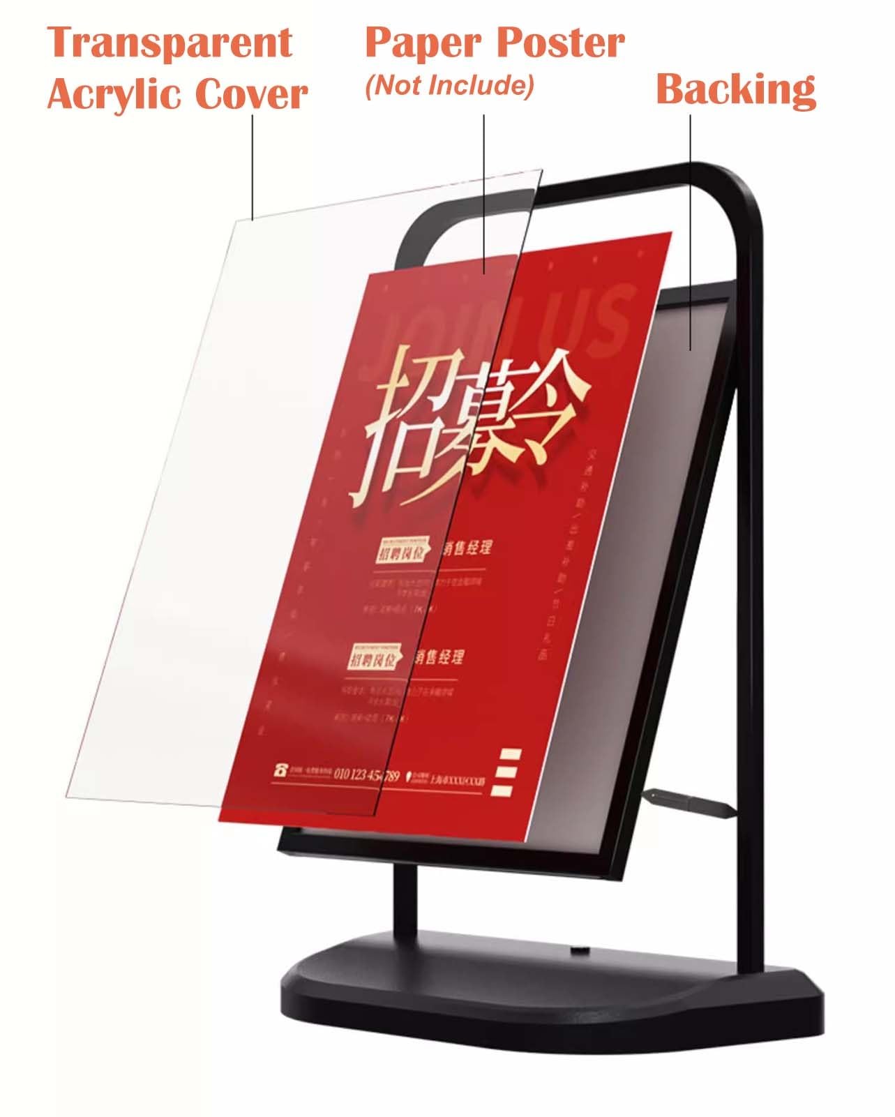 Soporte para carteles de exterior resistente a la intemperie con ruedas para exhibición de acera, soporte de tablero de espuma resistente para pósteres