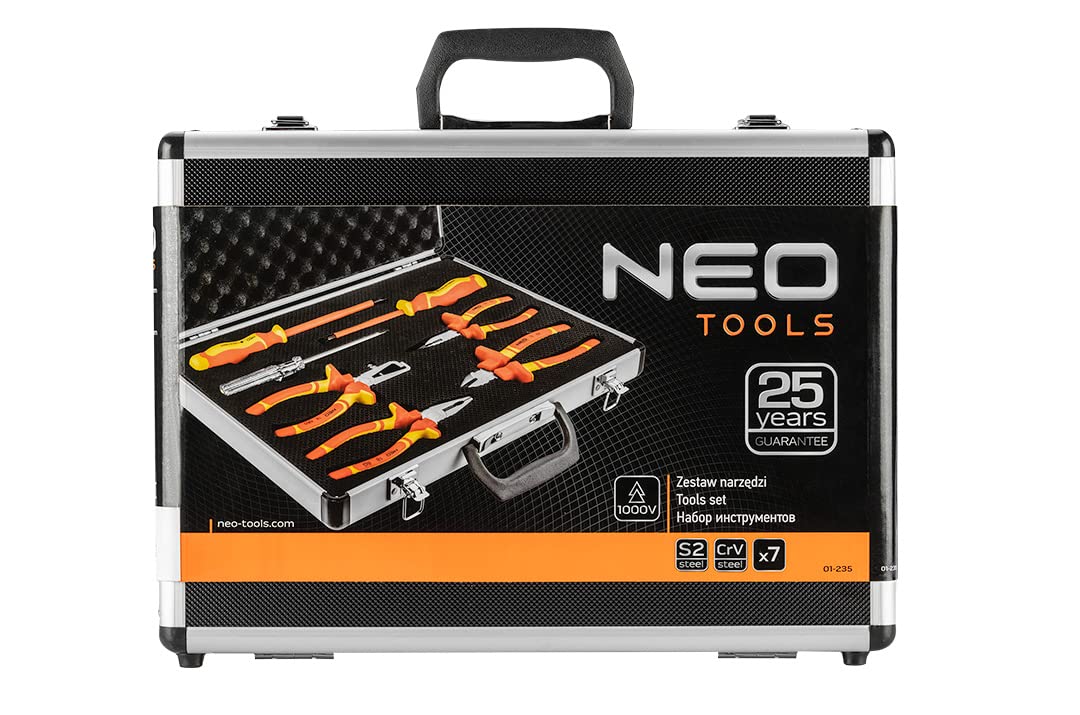 NEO TOOLS Zestaw szczypiec i wkrętaków 1000 V, 7 elementów, dwuskładnikowy uchwyt, do pracy pod napięciem do 1000 V, certyfikat TÜV, 25-letnia gwaranc