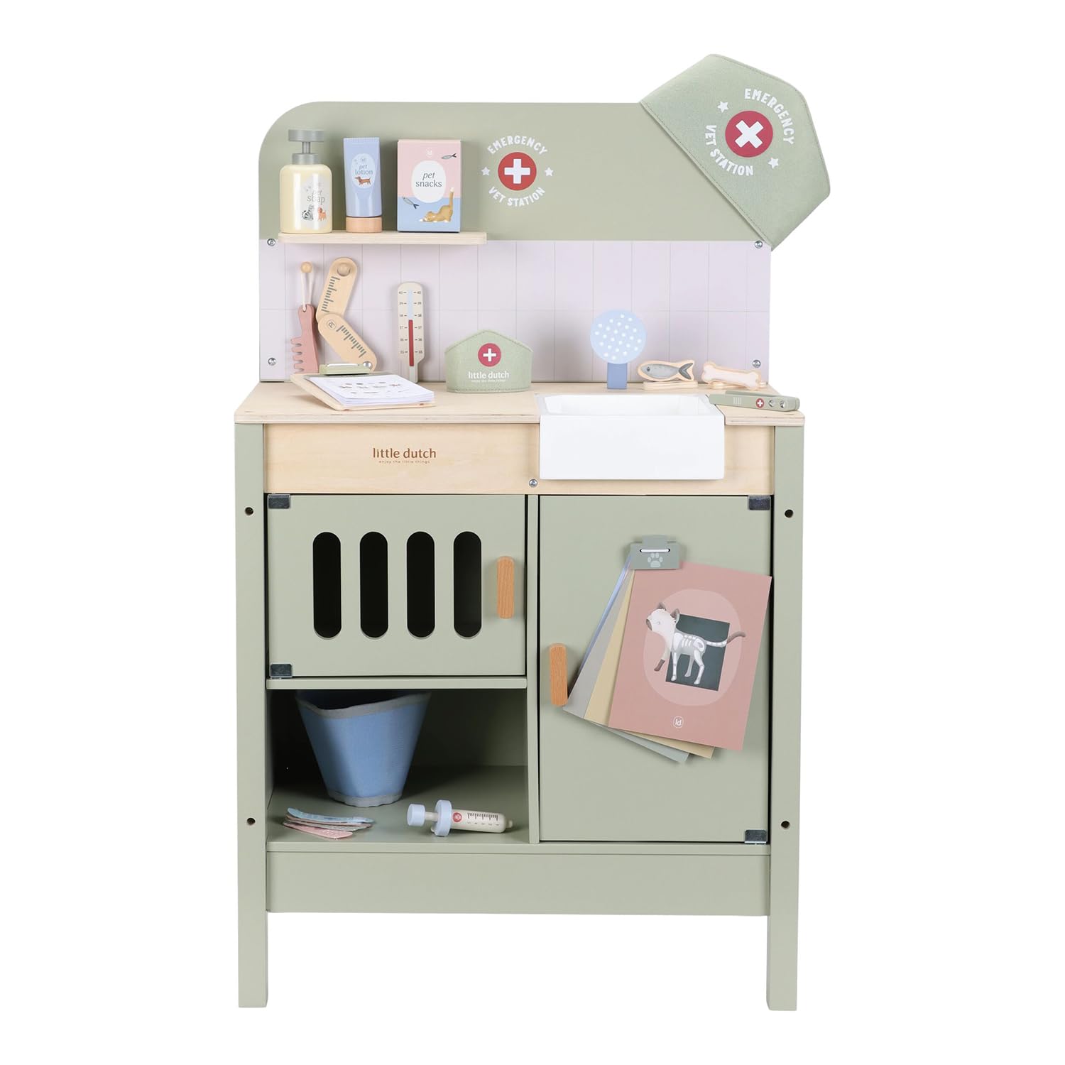 Little Dutch 2546 práctica de veterinario infantil de madera, incluye accesorios - color menta