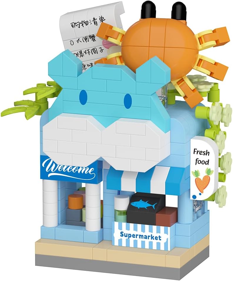 Fresh Food Store Street City View Mini House Festival Micro Building Toy Blocks Set for Home Decor Toys Gifts