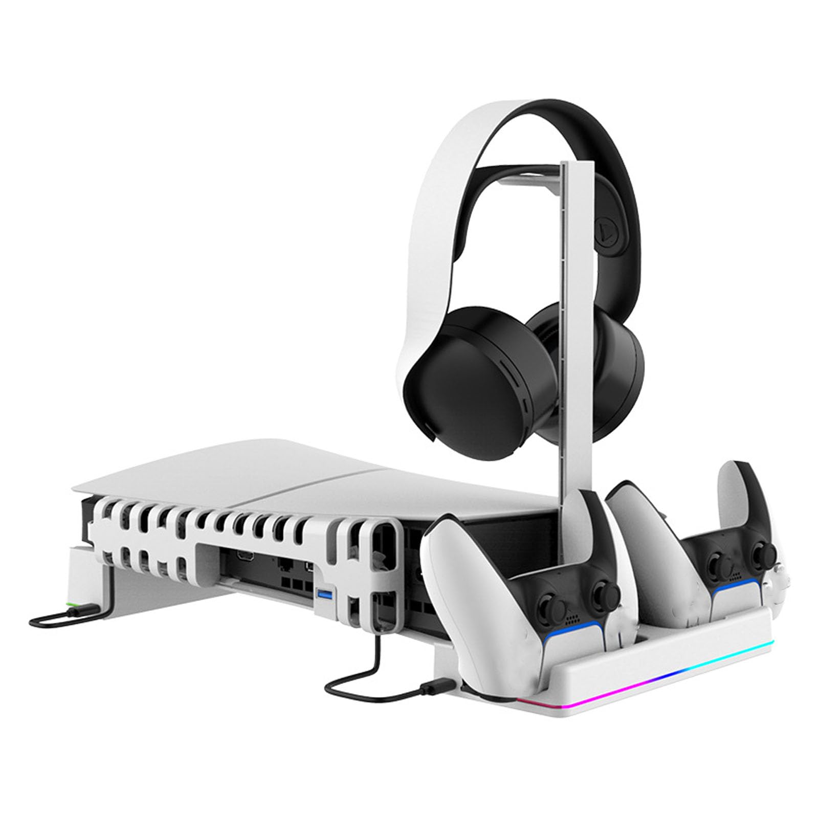 Soporte Horizontal con Ventilador de Refrigeración y Cargador Doble para Mandos, 14 Efectos de Iluminación RGB, Carga Rápida para Jugadores de Consola