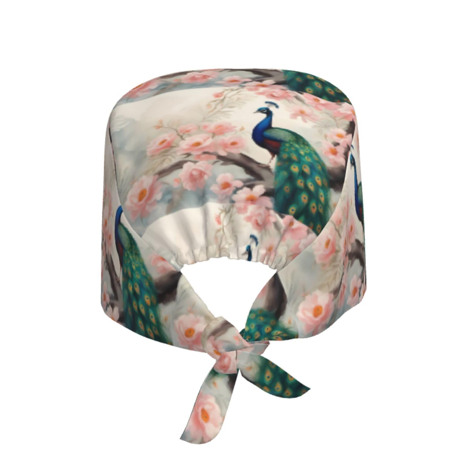 YYHWHJDE Breathable Work Hat Beautiful Peacock and Floral Prints Adjustable Comfortable Chef Hat for Women & Men Black