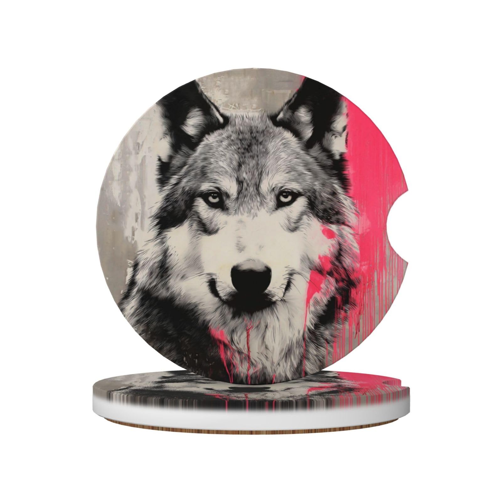 Wolf Graffiti Street Art Ceramic Coasters,2pcs