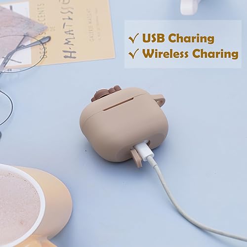 Miniatura 5 de Wonhibo Funda para Airpods 3, linda funda de animal Kawaii para Airpod de 3 generación 2021 con llavero (oso caqui)