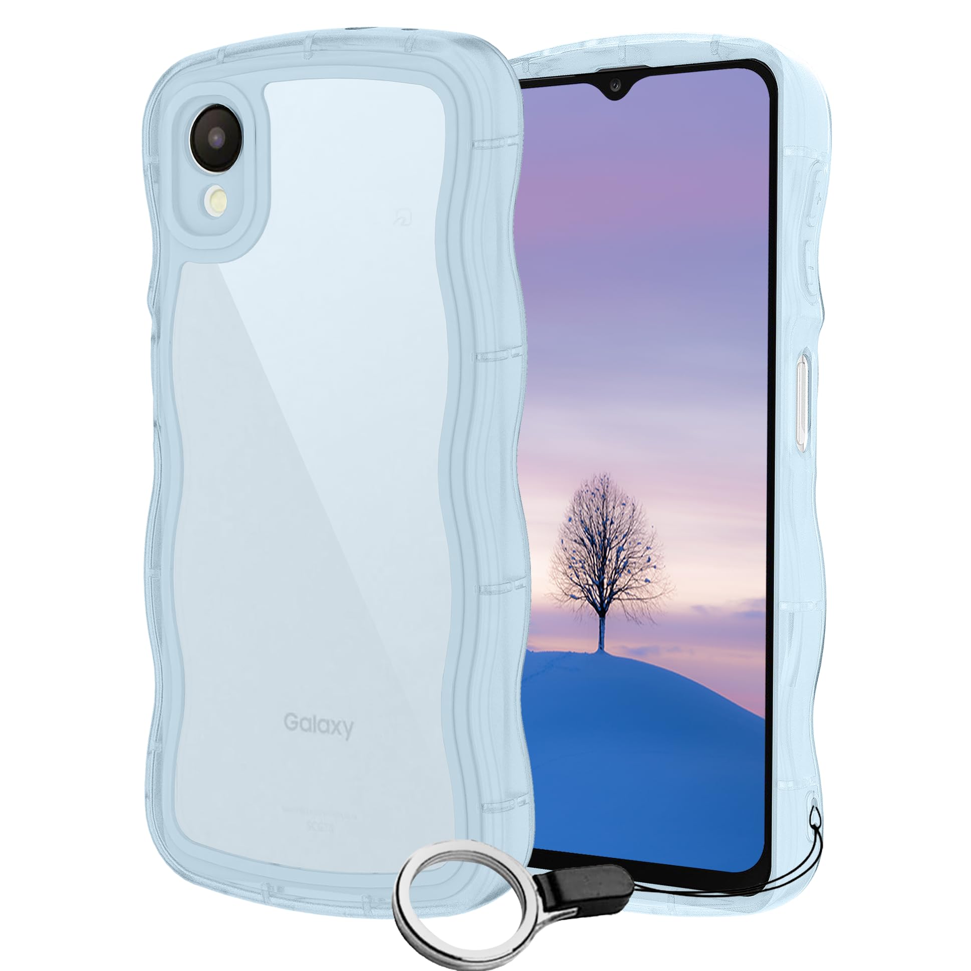 Galaxy A23 5G ケース クリアブルー ウェーブ SC-56C SCG18 TPU波状のバンパー 透明 スマホケース かわいい うねうね アクオス ギャラクシーA23 SC-56C SCG18 ウェーブ デザイン 可愛い 韓国 女性用 薄型 人気 おしゃれ 耐衝撃 ストラップホール付き(ブルー)