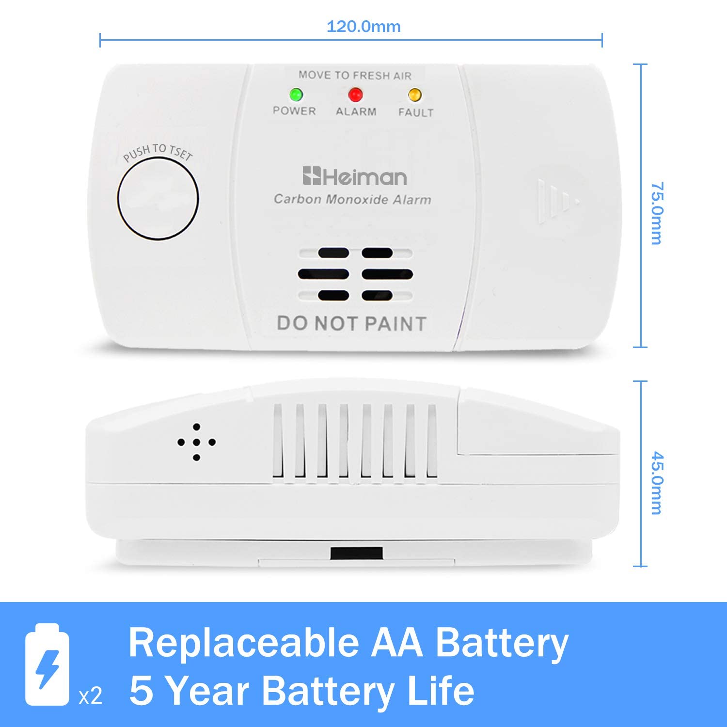 Heiman Matter intelligente koolmonoxidemelder (hub vereist) – CO-detector voor SmartThings & Home Assistant, gecertificeerd in 50291, verwisselbare batterijen, sensor 10 jaar, 85 dB, HS-725ES-M