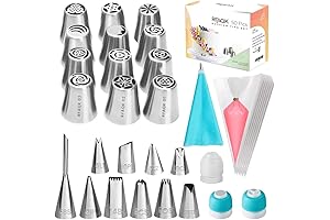 RFAQK Piping Tips Set with 50 Styles for Cake Decorating Includes Video Course