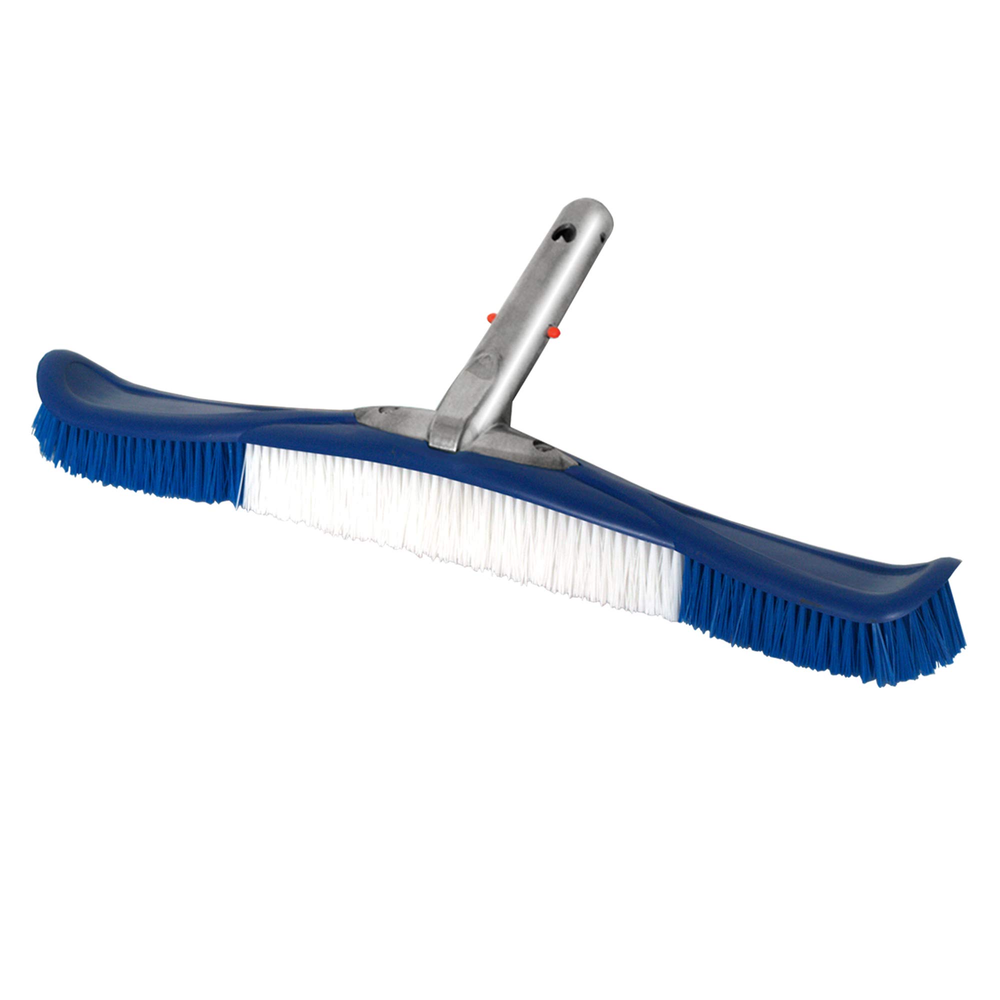 Pooline 20inch; Pool Flexible Brush (Curved) with 5inch; Aluminum Back and Handle/EZ Clip - Dark Blue Brush Body - Blue and White Bristles